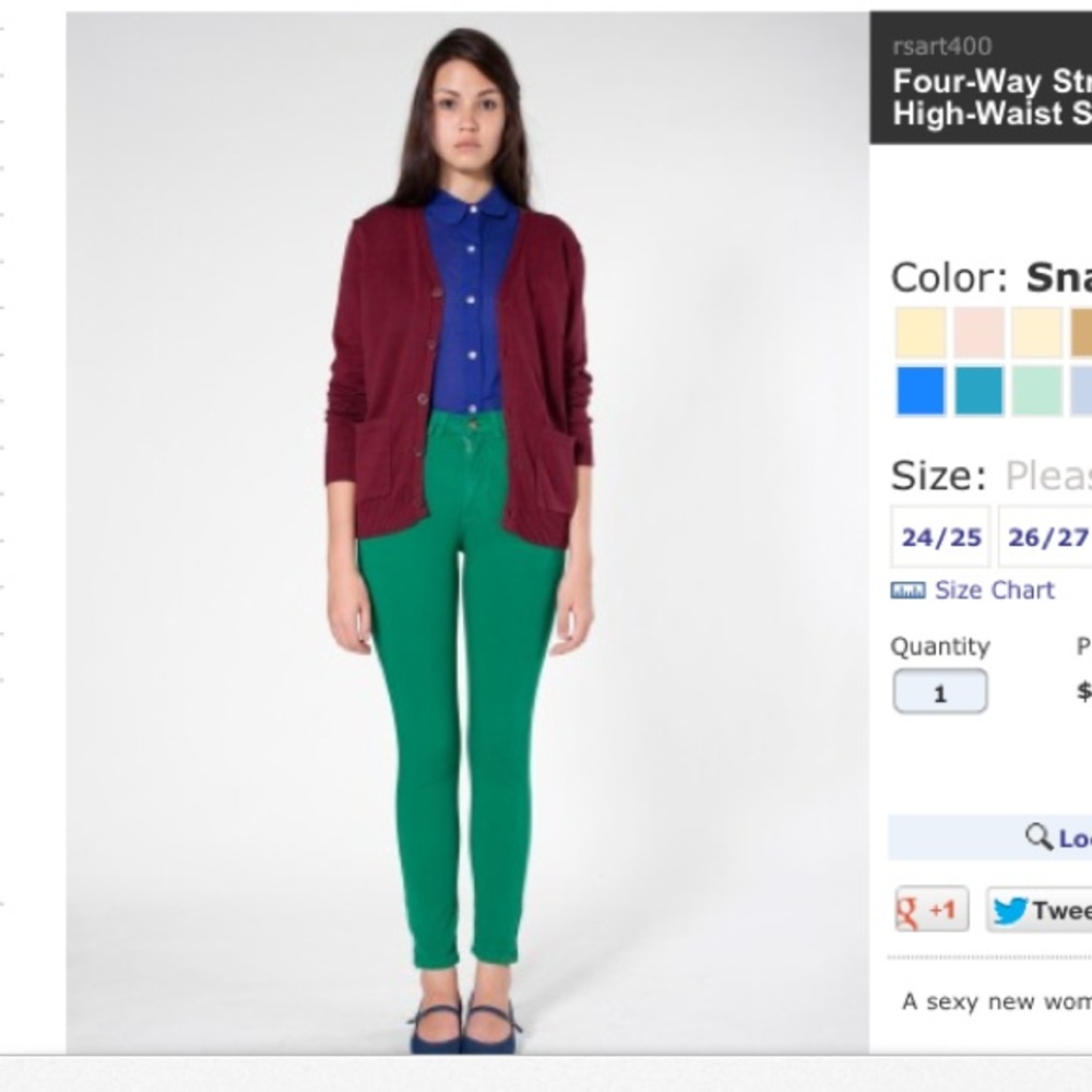 American Apparel Green High-Waist Skinny Jeans